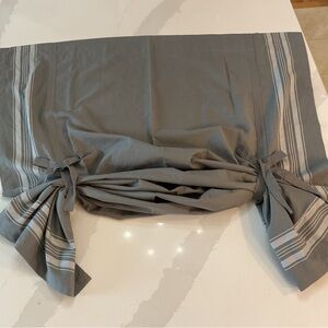 Threshold “tie” bottom curtain. Gray with white stripe. New without packaging